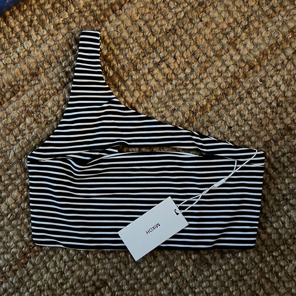 MIKOH Kaila Cutout One Shoulder Top in Classic Stripe NWT